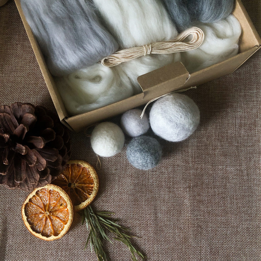 DIY Felted Bauble Kit - Silver/Grey