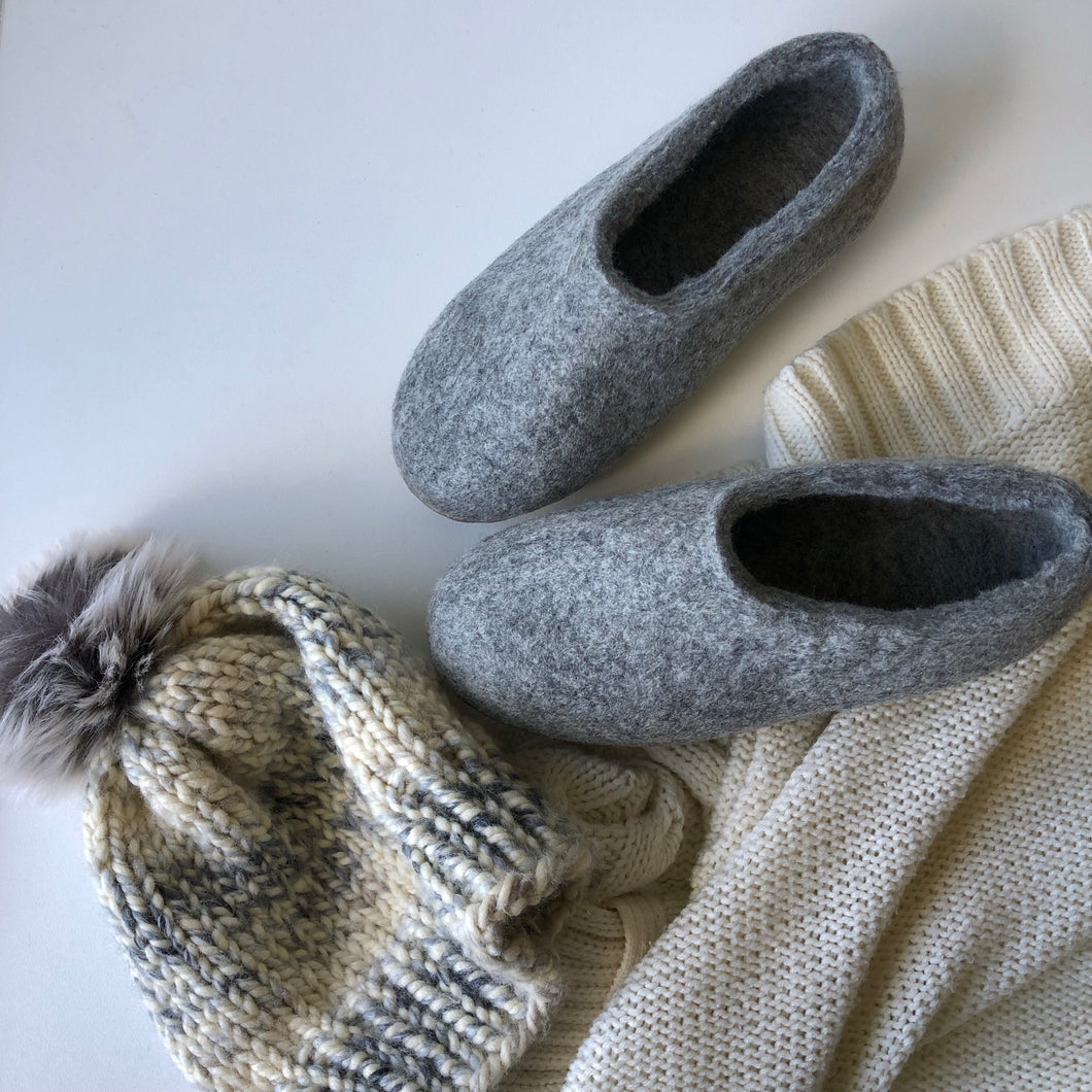 Thick Ladies Slippers - Marbled Grey